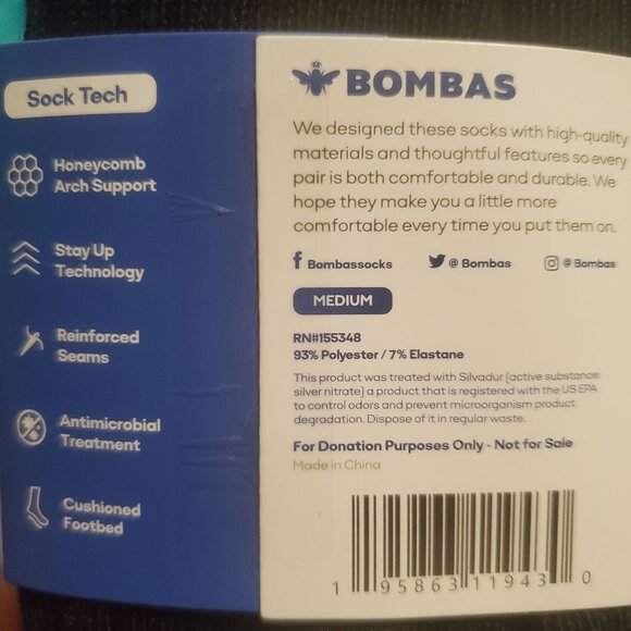 Bombas Socks womens medium 8-10.5/Mens 6-9 shoe zs calf stay up solid Cushion - Picture 5 of 7